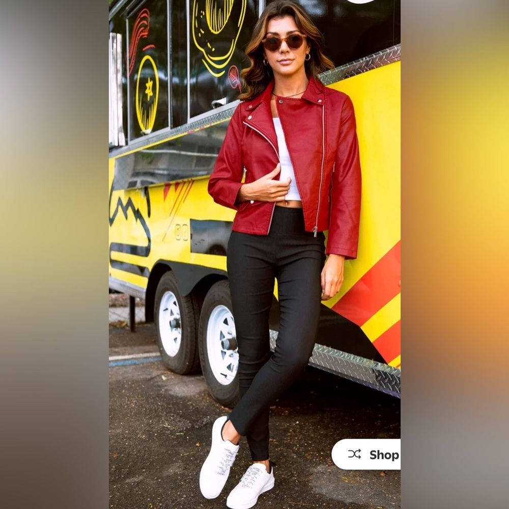 Olivia Miller Faux Red Leather Moto Jacket - Women